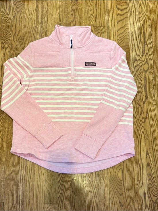 Vineyard Vines Tops - Vineyard Vines Pink and White Striped Half-Zip Pullover